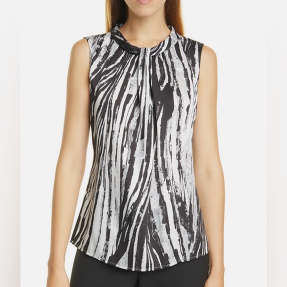 Boss Tops - Boss Monochrome Zebra Print Sleeveless Blouse